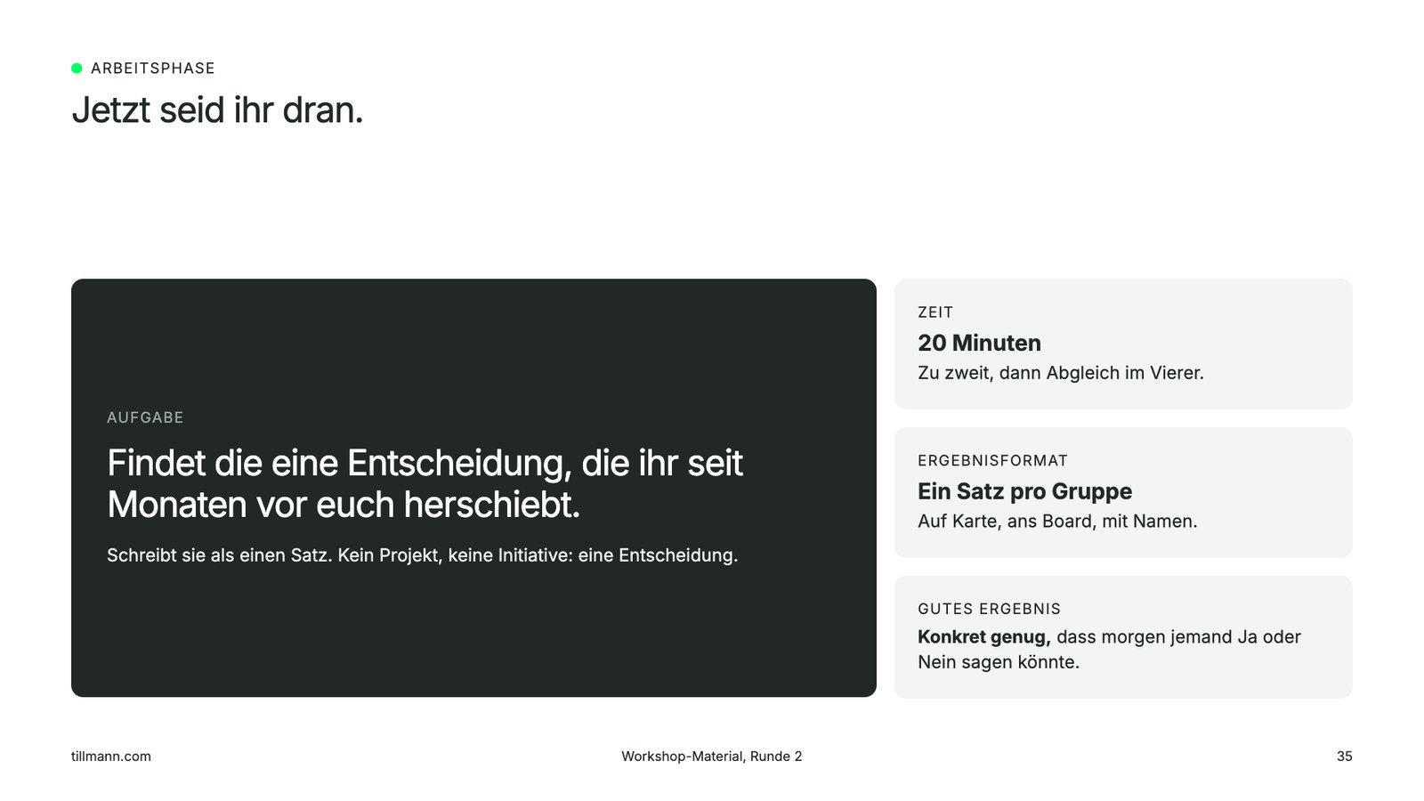 Handout-Seite Jetzt seid ihr dran: große Pine-Karte mit Aufgabe, daneben drei Frost-Karten zu Zeit, Ergebnisformat und gutem Ergebnis.