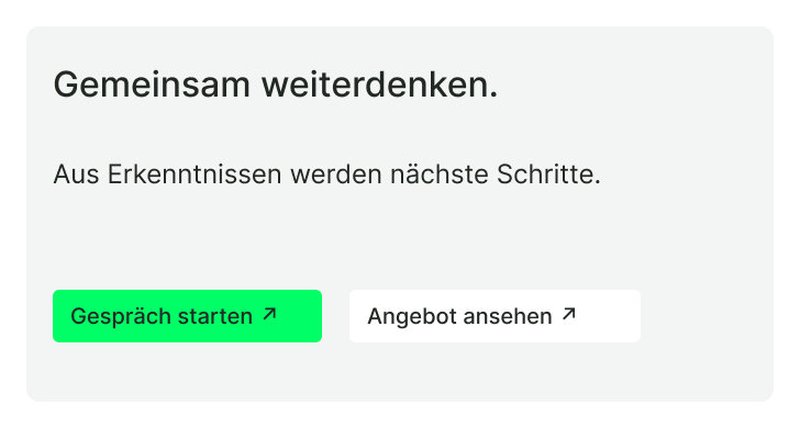 Richtig: Frost-Karte mit Überschrift, Lesetext, einer Signal-Aktion und einer zurückhaltenden zweiten Aktion.